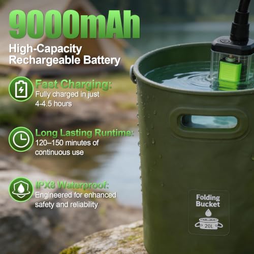 Ducha portátil para camping, bomba recargable de larga duración miniatura 2