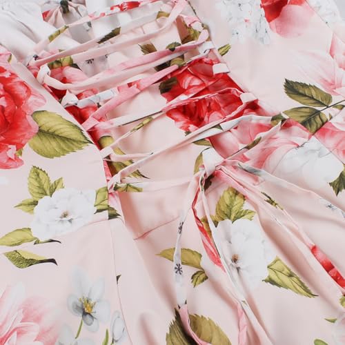 Image of Women Floral Corset Dress 2026 Boho Midi Sundress Summer Dress | Flowy A-Line Dress with Adjustable Spaghetti Straps Lace Up Back Front Slit High Waist for Vacation Wedding Guest