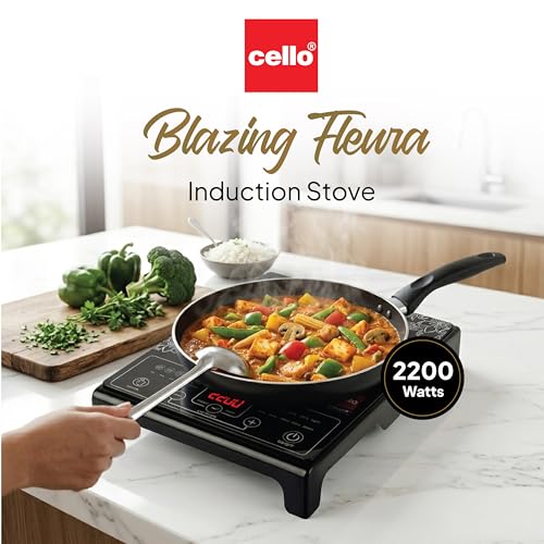 Image of CELLO Blazing Fleura Induction Cooktop Stove 2000 Watts Black | Compact & Portable, Strong & Effiecient Heating Power, 3 Preset Menu, Quick Cooking with Different Tempreature Modes | 1 Year Warranty