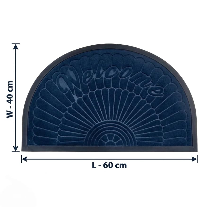Image of DecorTwist PVC Door Mat 60x40 cm | Heavy Duty Indoor Outdoor Entrance Mat | Anti-Slip Rubber Back | Waterproof Dust & Dirt (Style 3 [ Blue ], Half Round PVC Door Mat 80x40 cm, Pack of 1)