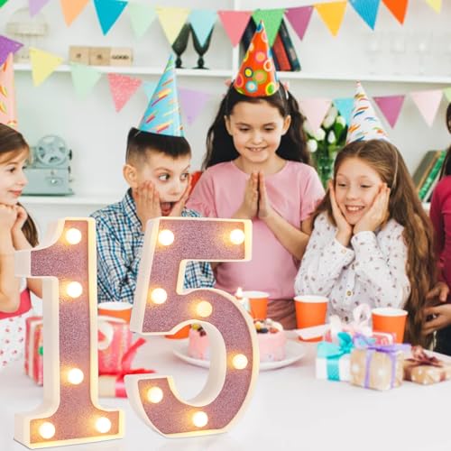 Image of LED Marquee Numbers, 2025 Light Up Numbers for Party, Small Light Up Letters, Battery Powered Lighted Number for Birthday or Home Decor (Pink Glitter 5)