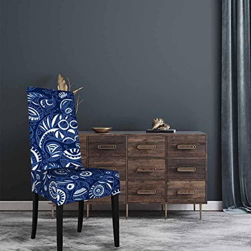 Numland Blue Paisley Pattern Chair Covers Traditional Bohemian Motif Anti-Dust Chair Seat Protector Stretchable Washable Polyester For Home Dining Room Decor 1 Pack #TOP1