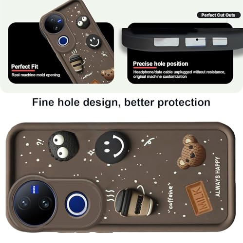 Image of GoldKart Back Case Cover Compatible for Vivo V50 5G | Cute Fun Cartoon 3D Ball Coffee Silicone Case | Full Body Protection Back Cover for Vivo V50 5G - Brown