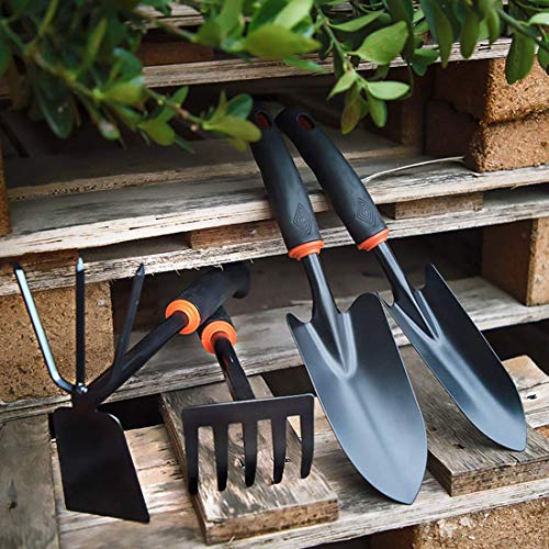 Yafei Gardening Tools Set, 7 Piece Cast- Duty Gardening Kit Includes Hand Trowel, Transplant Trowel and Cultivator Hand Rake with Soft Rubberized Non-Slip Ergonomic Handle, Garden Gifts