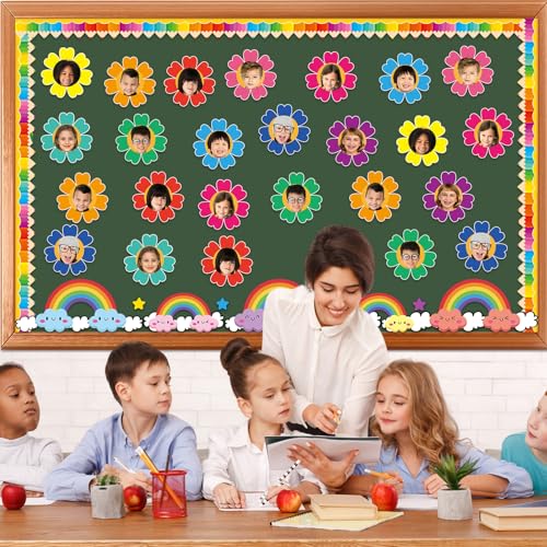 Image of gisgfim 80Pcs Colorful Flower Cutouts Back to School Decorations Bulletin Board Floral Paper Cut-Outs Classroom Decor for Spring Boy Girl DIY Craft Photo Wall Kindergarten Preschool Party Favor Supply