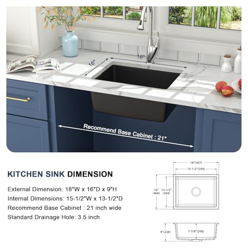 Petit évier à barre en quartz composite noir 45 cm pour kitchenette moderne - 5