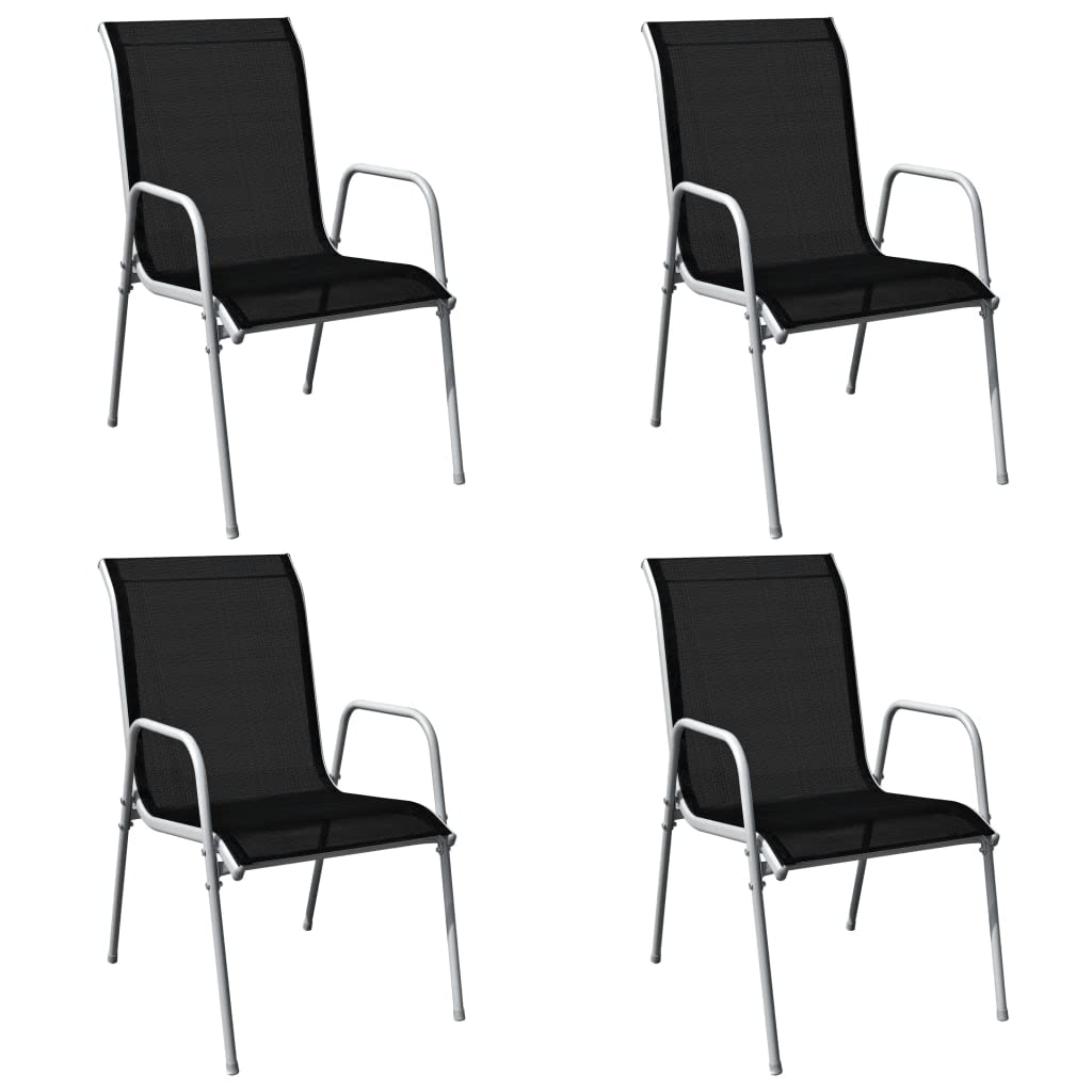 Juego de 4 sillas de jardín con mesa de metal y mesa de metal para 4 personas, mesa de jardín con 4 sillas de jardín, resistente a la intemperie, de acero, color negro