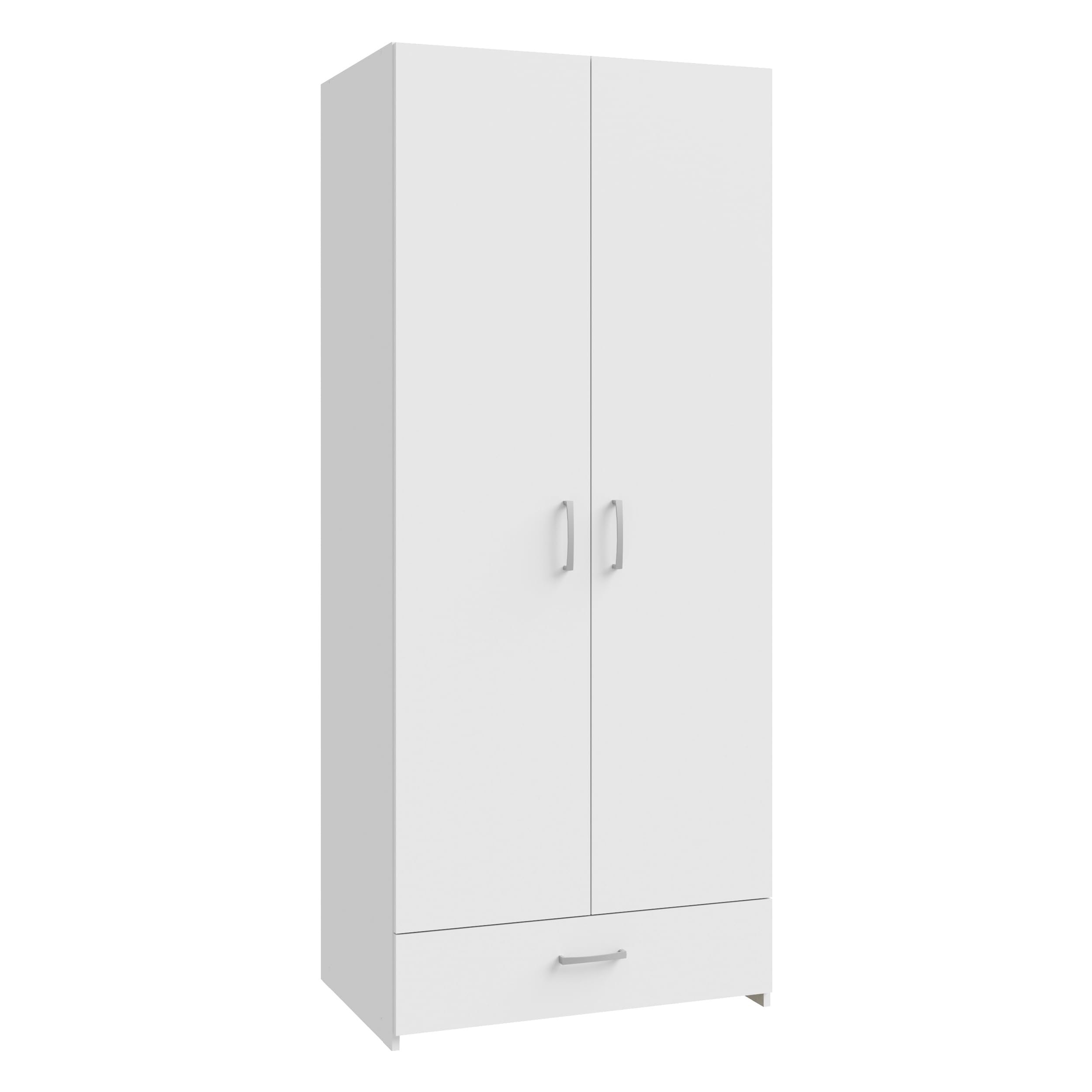 Forte ECONOBOX Kleiderschrank 80, klassischer Schrank mit 2 Türen und 1 Schublade, Holzwerkstoff, Weiß, 79,7 cm breit, 190,5 cm hoch, 54,4 cm tief