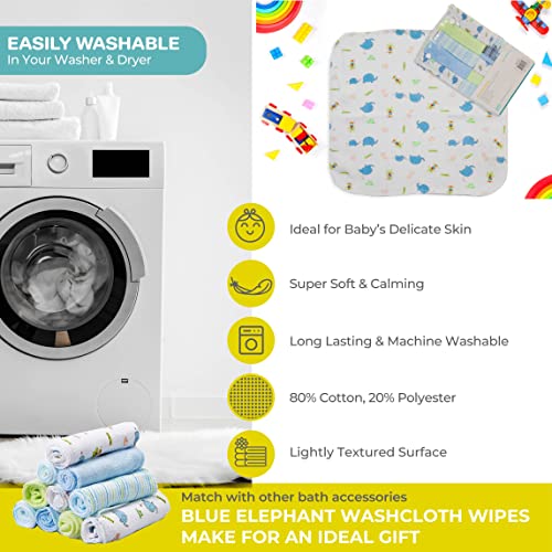 Image of Spasilk Washcloth Wipes Set for Newborn Boys and Girls, Soft Terry Washcloth Set, Pack of 20, Blue Elephant
