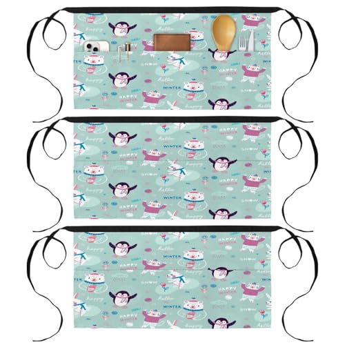 Lot de 3 tabliers courts de chef avec 3 poches pour cuisine et bistrot