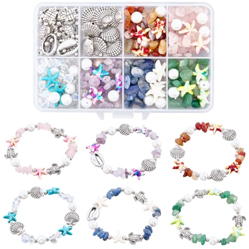 El Mejor Listado de Kits de fabricación de abalorios - los preferidos. 41 SUNNYCLUE 1 caja DIY 6 juegos de kits de fabricación de pulseras de estrellas de mar, abalorio coloridas de tortuga marina, abalorio de tortuga marina, piedras preciosas...