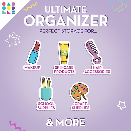 Image of Caboodles On-The-Go Girl Makeup Box, Two-Tone Lavender on Blue, Hard Plastic Makeup Organizer Box, Built-In Mirror, Secure Latch for Safe Travel, Spacious Storage for Large Items