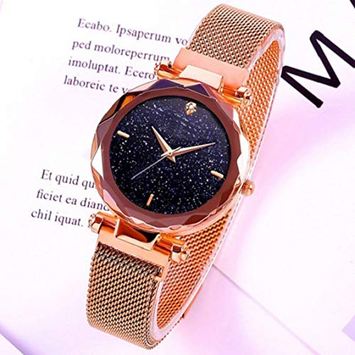 Image of Acnos Premium Black Round Diamond Dial with Generation Rosegold Magnet Belt Analogue Watch for Women Pack of - 1 (DM-ROSEGOLD09)