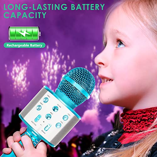 Kidwill Wireless Bluetooth Karaoke Microphone For Kids, 5-In-1 Portable Handheld Karaoke Mic Speaker Player Recorder With Adjustable Remix Fm Radio For Kids Girls Boys Teens Birthday (858-Blue) #TOP5