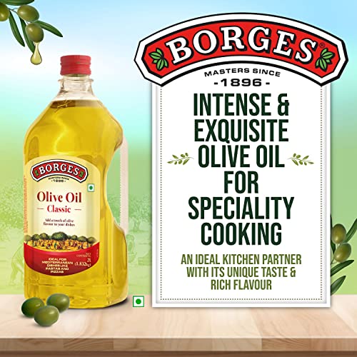 Image of Borges Classic Olive Oil - 2 L |Packed in Spain |75% MUFA | Rich in Antioxidants | Ideal For Mediterranean dishes like Pizza, Pasta and speciality dishes (Pack of 3)