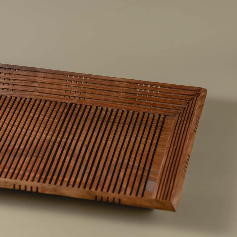 Araana Home Wooden Serving Tray - Sheesham Wood Mesh Design for Snacks & Beverages - Ideal for Breakfast, Snacks, and Parties - Perfect for Parties & Gatherings 3