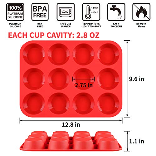 Caketime 12 Cups Silicone Muffin Pan - Nonstick Bpa Free Cupcake Pan 1 Pack Regular Size Silicone Mold #TOP4