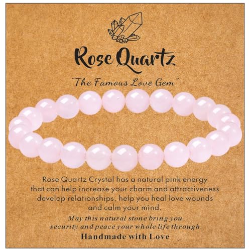 Sahoottie Rose Quartz Crystal Bracelet Rose Quartz Bracelets for Women Pink Bracelet for Women Pink Gemstone 8mm Bead Ladies Jewellery
