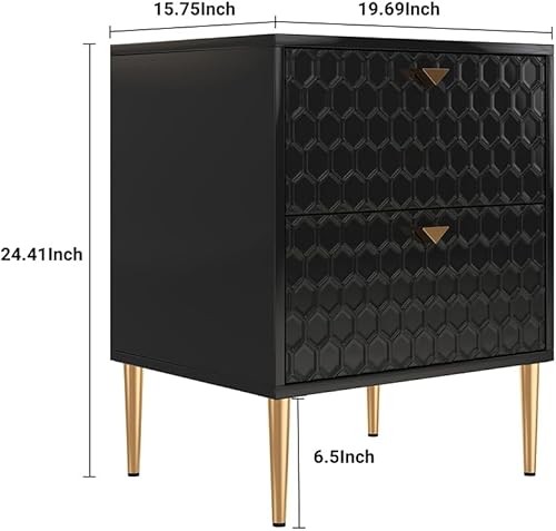 Miniatura 2 de Mesita de noche con 2 cajones, elegante armario de noche de alto brillo con pomos de latón para sala de estar, dormitorio, verde