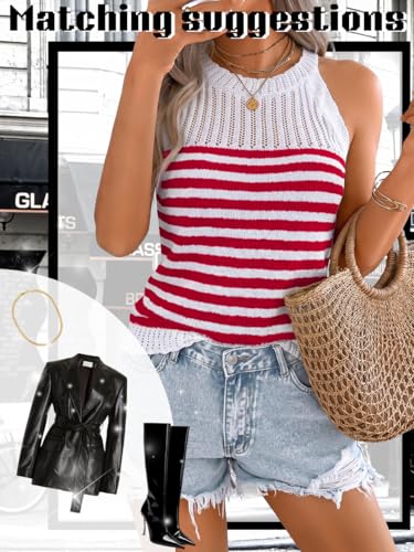 Image of ChiaoLezhee Women's Summer Knit Tank Tops, Racerback High Neck Lightweight Sweater Vest, Dressy Casual Outfits