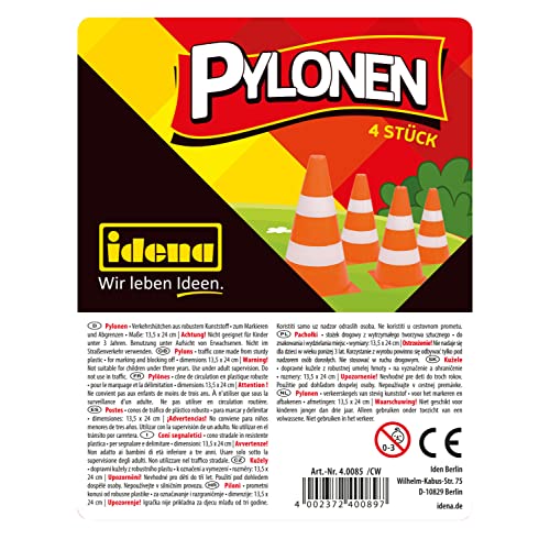 Idena 40085 - Pylonen, 4 Stück, Verkehrshütchen aus Kunststoff, für Sport, Outdoor, Slalom, Fußball, ca. 24 x 13,5 cm, Orange