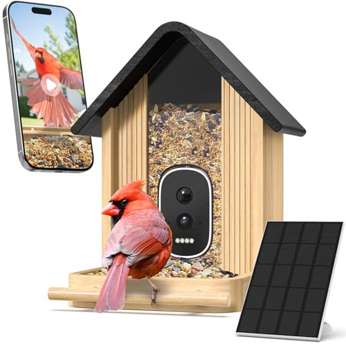 Bird Feeder with Camera, Smart Bamboo Bird Feeder, 2.5K UHD AI Identification, Real-time Videos & Pictures, Wireless Solar Powered Outdoor, Ideal for Garden Birding, Premium Present