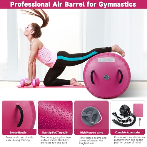 Image of Air Barrel - Air Roller Gymnastics Barrel for Back Handspring Trainer, Air Tumble Mat with Pump for Gym Training /Yoga Balance Exercise /Cheerleading /Home and Outdoor Use