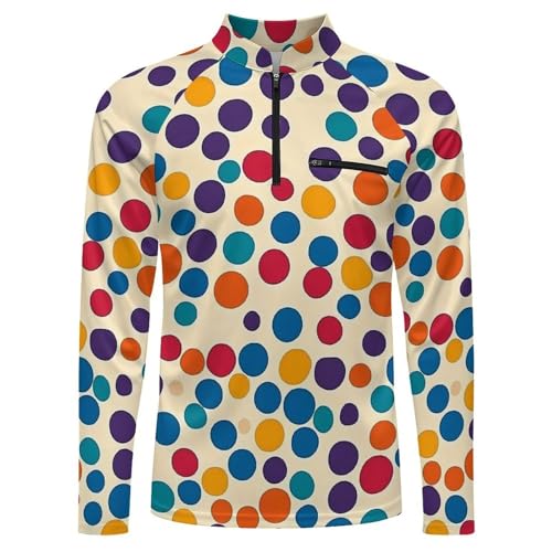 Mens Long Sleeve Mesh Fishing Shirts Retro Colorful Polka Dot Rash Guard Fishing Running Tshirt Sun Protection Tee4