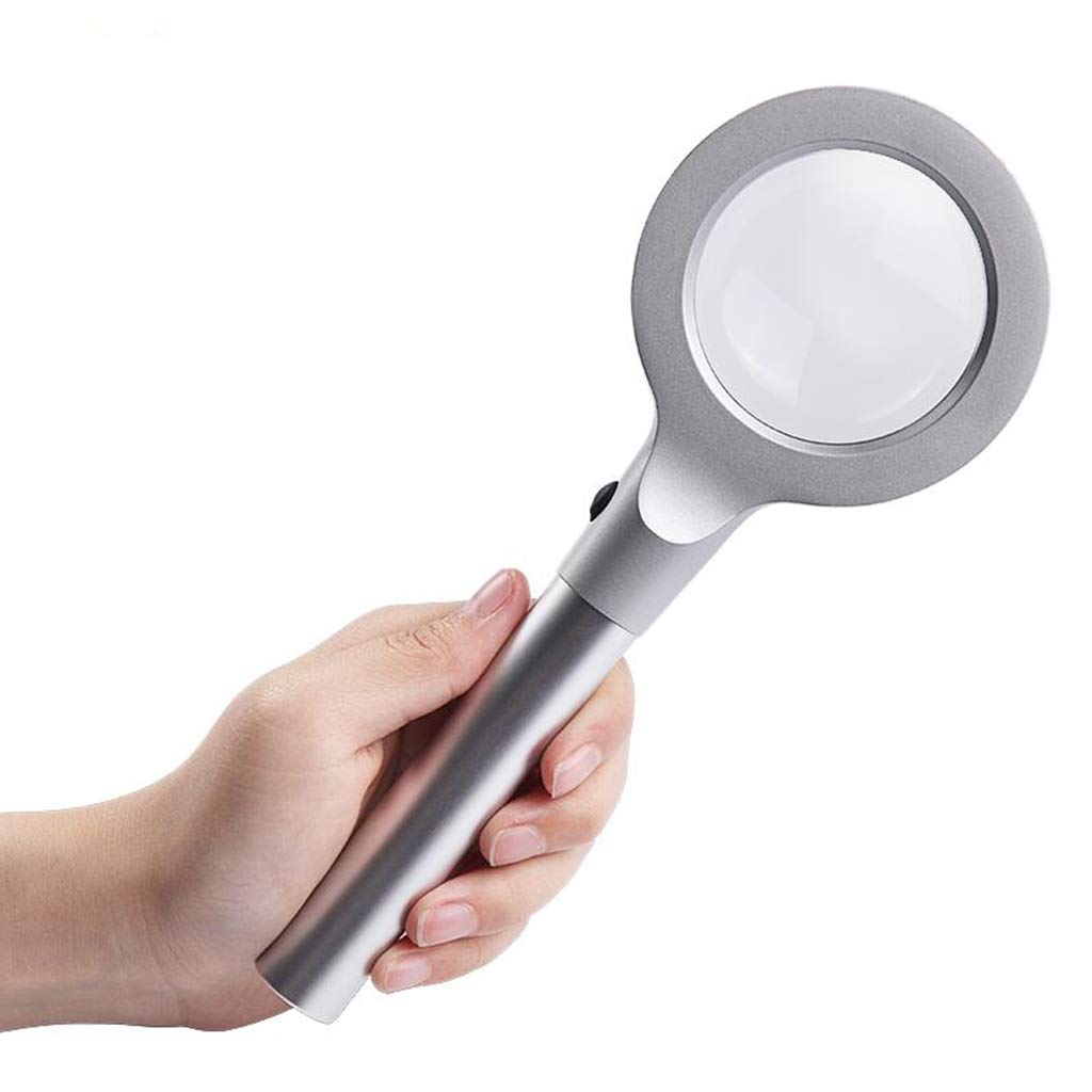 Lupa/lupa de mano con luz LED 5X HD aplicable a libros, periódicos, mapas, monedas, joyas, pasatiempos y manualidades, lupa de mano portátil, tira de luz LED de lectura de anciano HD, vidrio óptico