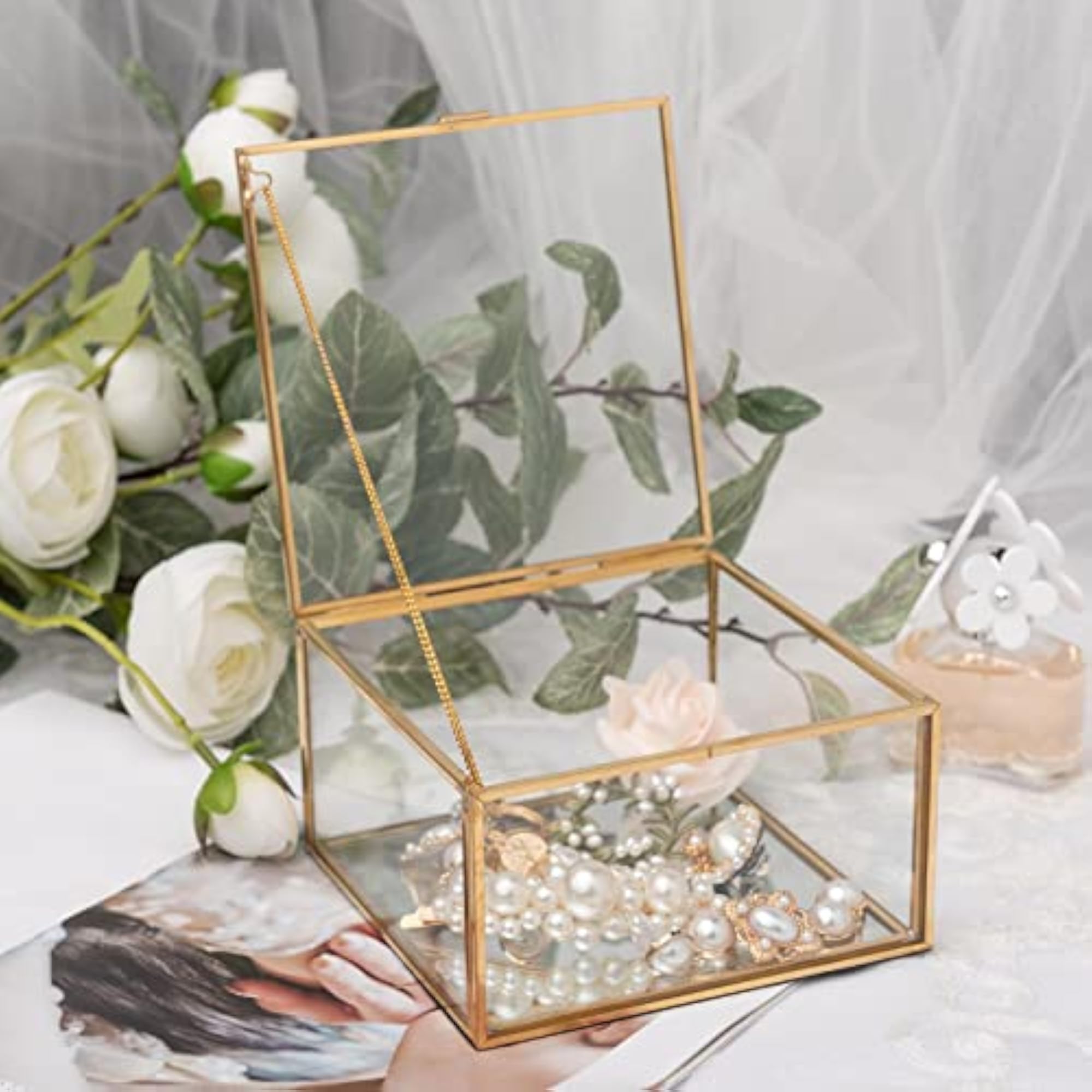 Geometric Square Glass Organizer, Elegant Storage Box