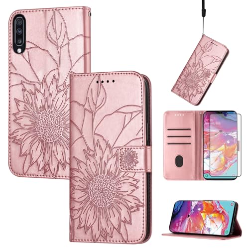 Étui Samsung Galaxy A70 idéal pour vos sorties avec porte-cartes et motif floral élégant