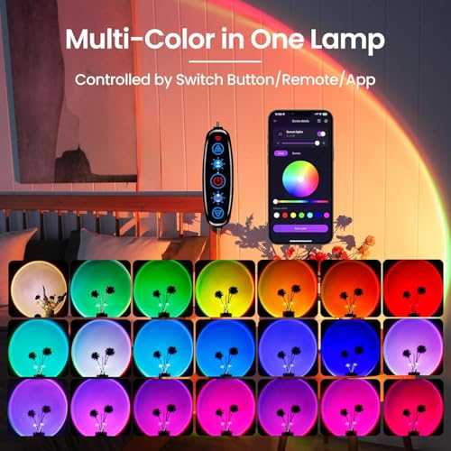 Kangtaixin Sunset Lamp - Lámpara de Puesta de Sol RGB - Control por Aplicación USB Proyector LED 360 ° Giratorio Luz de Ambiente Romántica Visión, Adecuada para Fotografía, Selfie - imagen 2