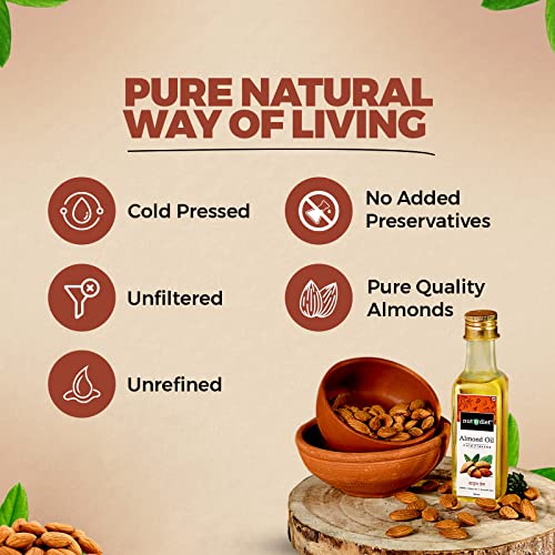 Image of nutndiet Sweet Almond Oil 100ml - Glass Bottle Pure Cold Pressed Badam Tel, Rich in Vitamin-E, Natural Edible Oil, Hair Skin & Face Care, Body Massage.