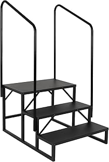 LUCKUP 3 Step RV Stairs with Handrails- Non Slip Hot Tub Steps Portable Mobile Home Stairs for RV, Travel Trailer, Camper Outdoor (Black)