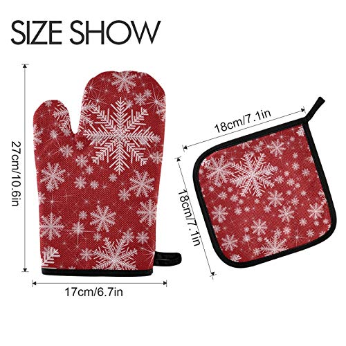 White Snowflake Oven Mitts And Pot Holders Sets Heat Resistant Hot Pads Merry Christmas Cooking Gloves Handling Kitchen Cookware Bakeware Bbq #TOP1