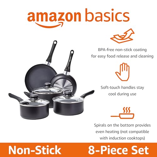 Amazon Basics LFFP16023 Non-Stick Cookware 8-Piece Set, Pots And Pans thumb #1