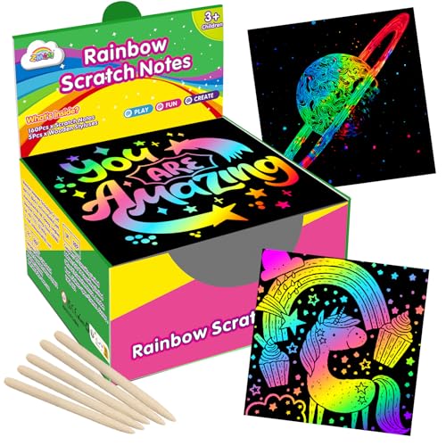 ZMLM 165 Pcs Rainbow Scratch Paper Art Notes - Crafts...