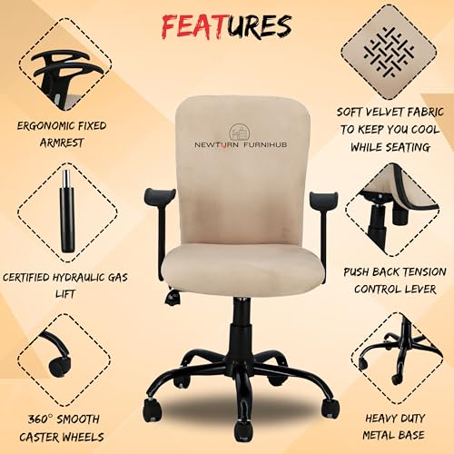 NEWTURN® Rainbow Premium Velvet Mid-Back Cushion revolving Work from Home/Office/Computer/Desk Chair(WFH) with Height Adjustment| 2 Yrs Parts Replc... - Image 4