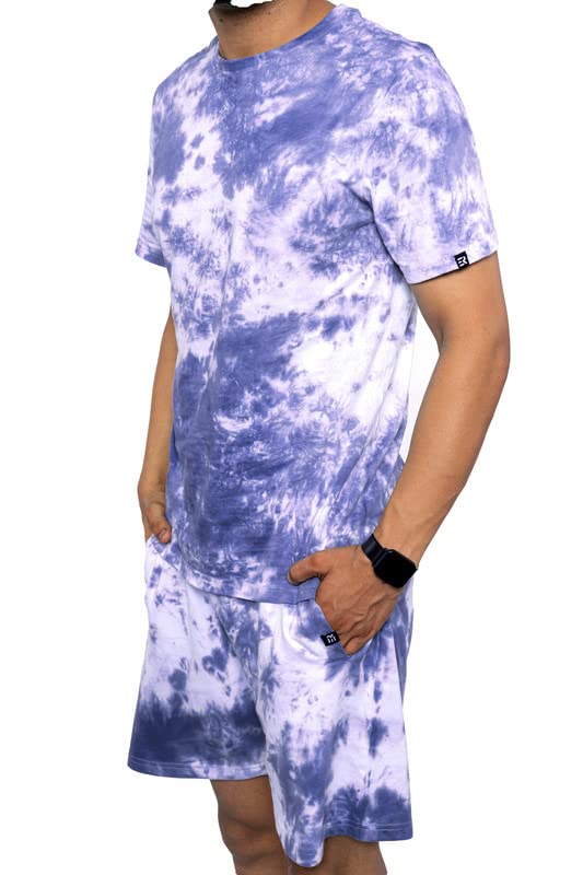Image of EK RAG' Unisex Tie and dye & Solid Colours Half Sleeves Co - ords Set : Half Sleeve T-Shirt + Shorts Tie dye & Solid Colours For Men & Women