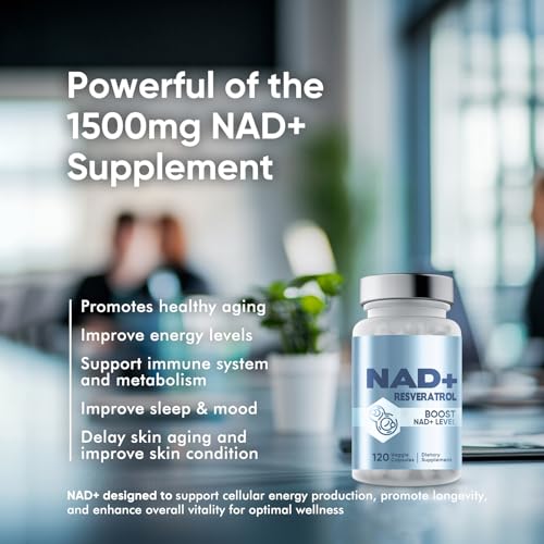 NAD+ 1000 mg Supplement, Reine Formel mit hoher Absorption, Fördert den zellulären Energieumsatz, Reparatur und Anti-Aging, Steigert die Vitalität und Allgemeine Gesundheit, 120 Kapseln