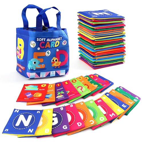 Image of Early Childhood Enlightenment 26 Pieces Toddler Soft Alphabet ABC Letter Number Flash Cards Baby Cloth Bath Book Infant Crinkle First Toys Sensory Learning Flashcards (Letter)
