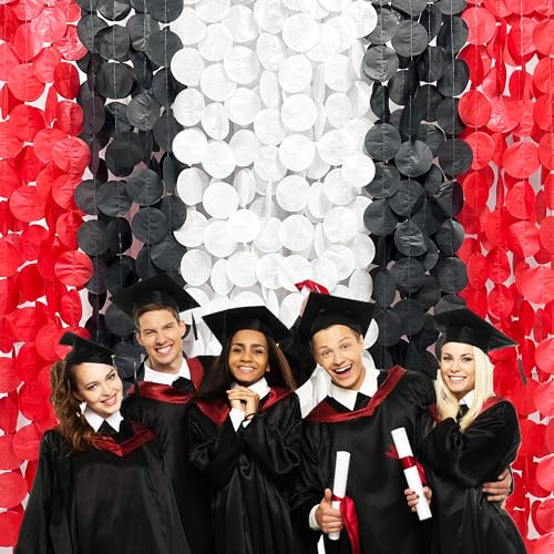 Image of 192Ft Red Black White Party Decorations Big Circle Dots Backdrop Streamer Garland for Graduation Birthday Bachelorette Engagement Baby Shower Wedding Las Vegas Casino Poker Pirate Party Supplies
