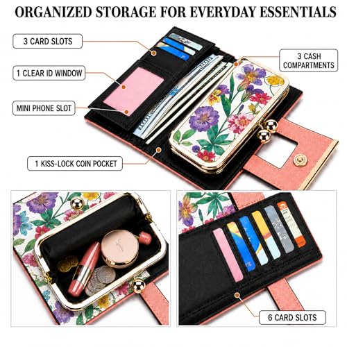 Image of Floral Wallet for Women, Vintage Kiss-Lock Clutch Purse