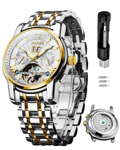 Image of OLEVS Watches for Men Automatic Skeleton 5 Hands Mechanical Luxury Watch Classic Calendar Stainless Steel Waterproof Mens Wrist Watch