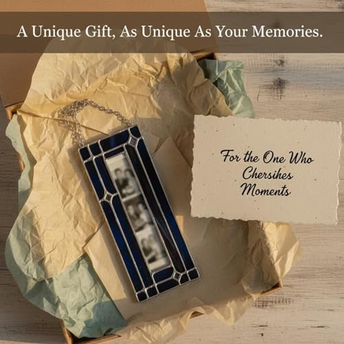 Handmade Stained Glass Photo Booth Frame, Vertical Hanging 2x6 Inch Glass Picture Frame Vintage Wall Gallery Display Unique Gift for Weddings Memories Home Decor (A1)