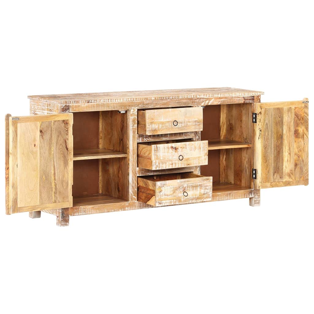 Sideboard 151 x 40 x 75 cm aus massiver Akazie Retro Highboard mit 3 Schubladen & 2 bunten Türen Stauraum Lieferung fertig montiert für Wohnzimmer Schlafzimmer Flur