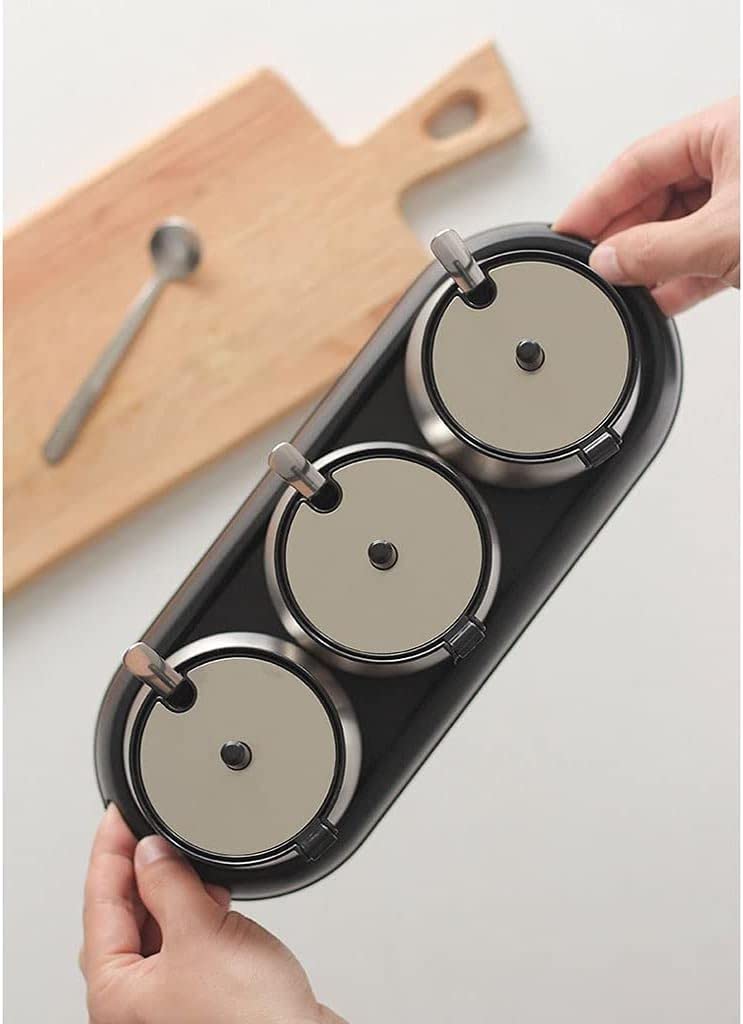 Pots à épices en verre, Ensemble avec couvercles, pot d'assaisonnement en acier inoxydable, bouteille d'assaisonnement moderne et Simple avec cuillère, plateau de couvercle, Restaurant Seas