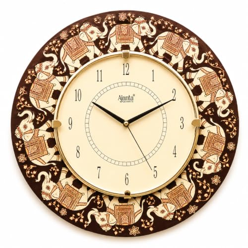 Image of Ajanta Quartz 16-Inch Round Wall Clock (41 x 41 cm) ? Premium Traditional Rajasthani Elephant Art Design | Decorative Ethnic Wall Watch with Tick-Tack Sound for Living Room, Home and Office