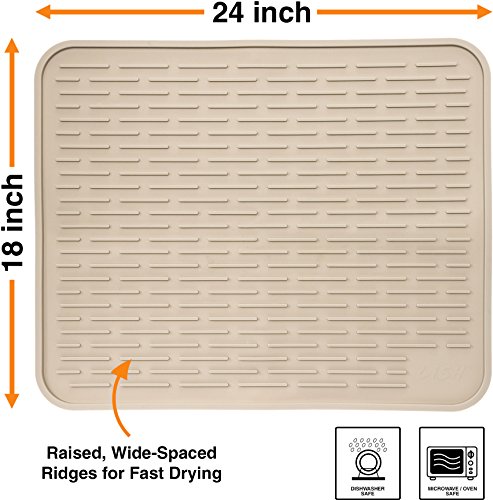 XXL Super Size Silicone Dish Drying Mat 24 x 18 Inch - Large Counter Top Dish Pad and Trivet by LISH (Beige)
