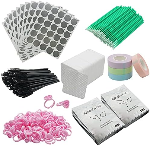 Eyelash Extension Supplies for Beginner, Lash Extension Kit 800pcs, 50 Pairs Eye Pads, 50 Disposable Eyelash Brush, 100 Micro Brush, 100 Glue Ring Holder, 200 Glue Wipes, 300 Glue Sticker Pads, 4 Tape